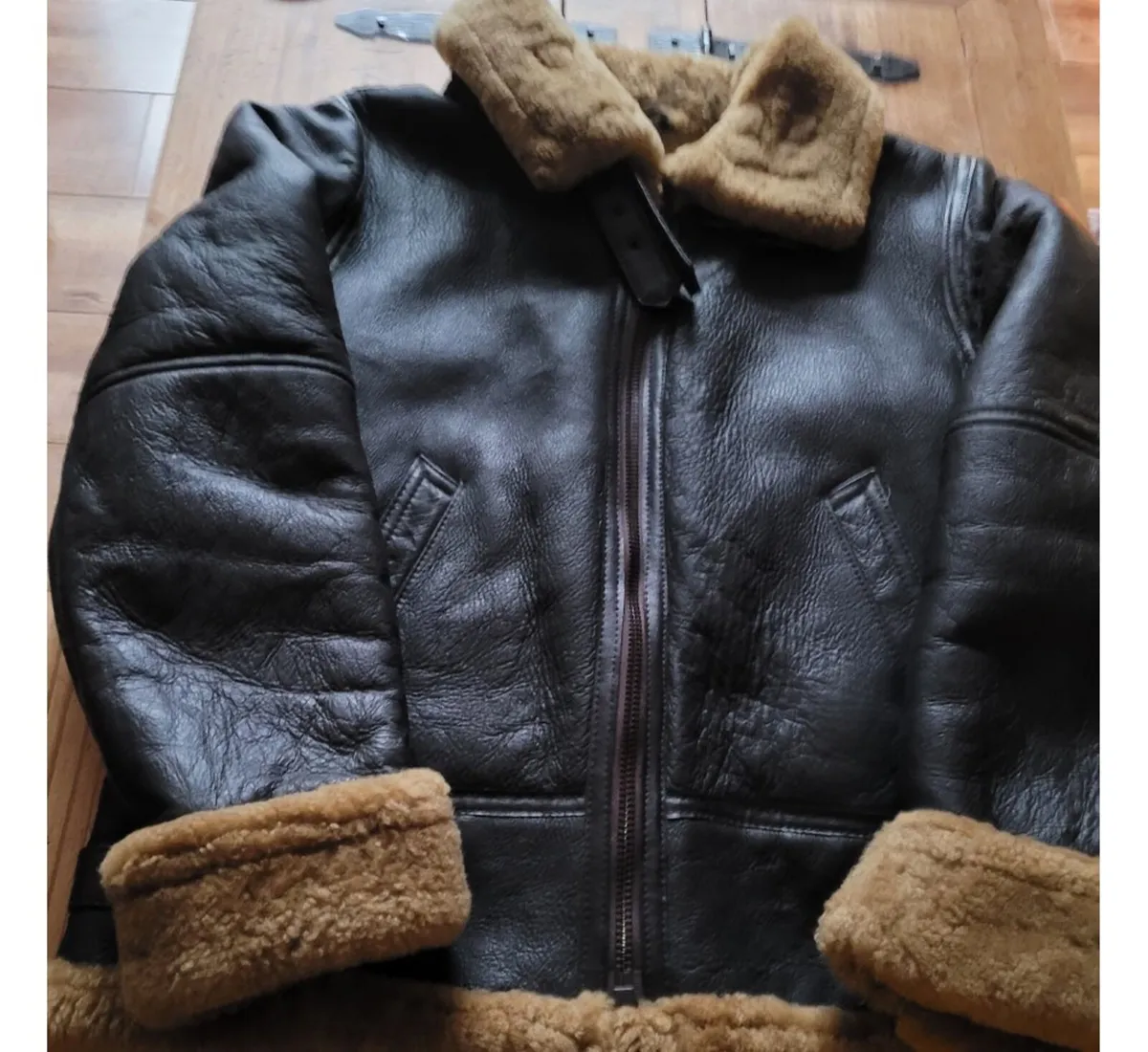 leather shearling aviator  jacket - Image 2