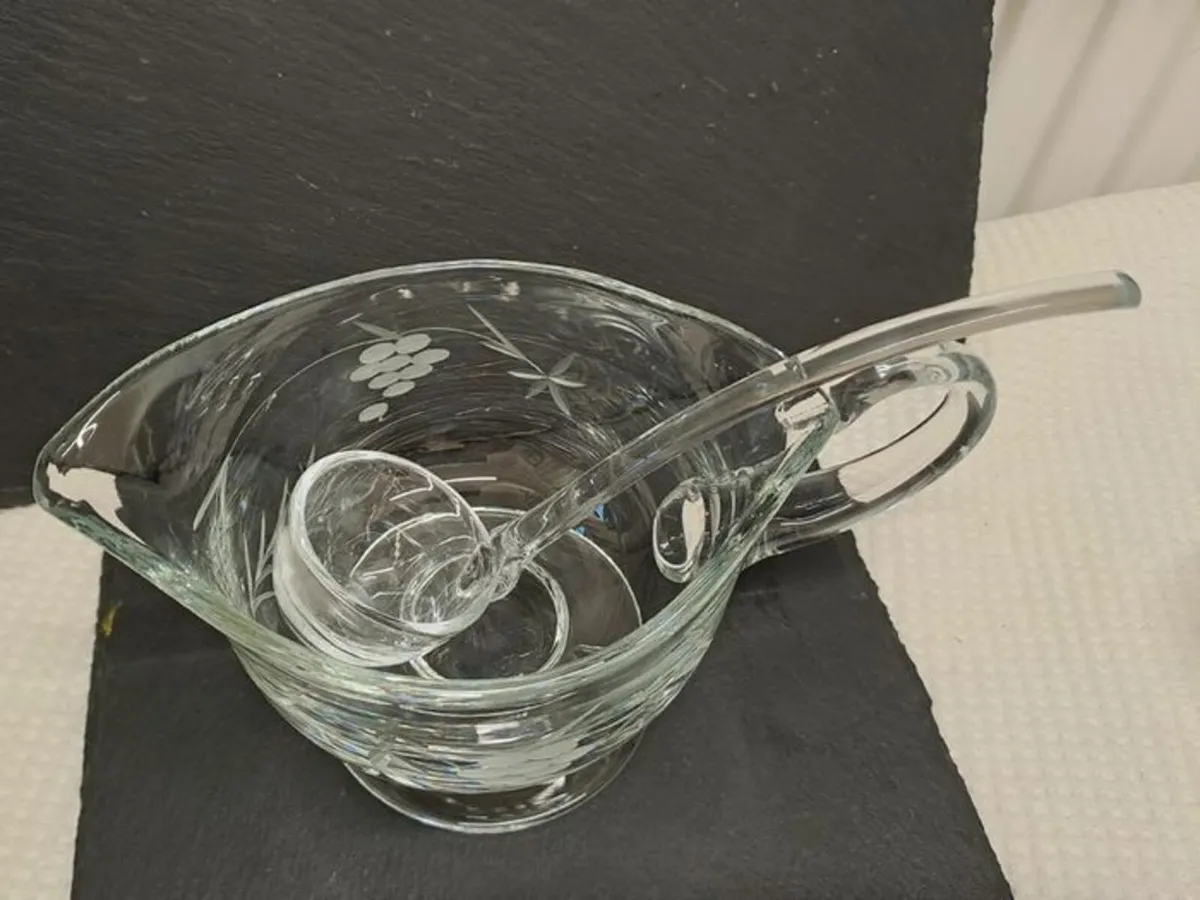 Cut glass gravy boat jug and spoon - Image 2