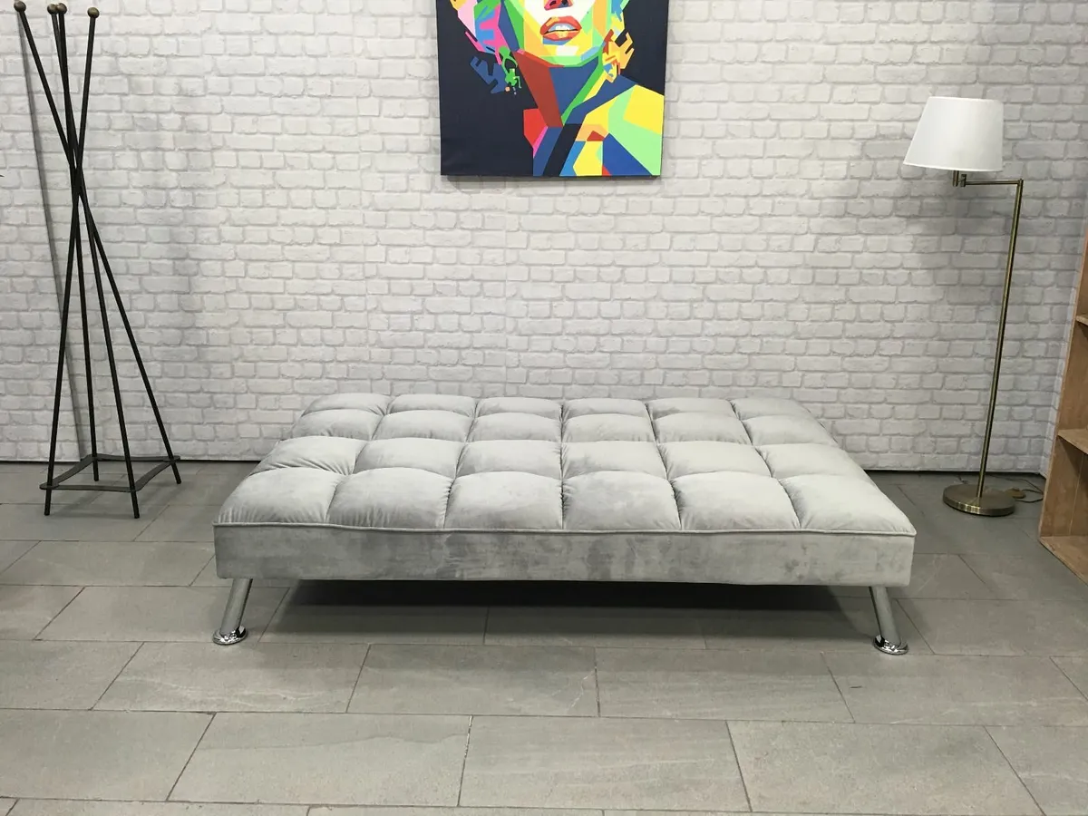 Grey Folding 3 Seater Fabric Sofa Bed - Image 2