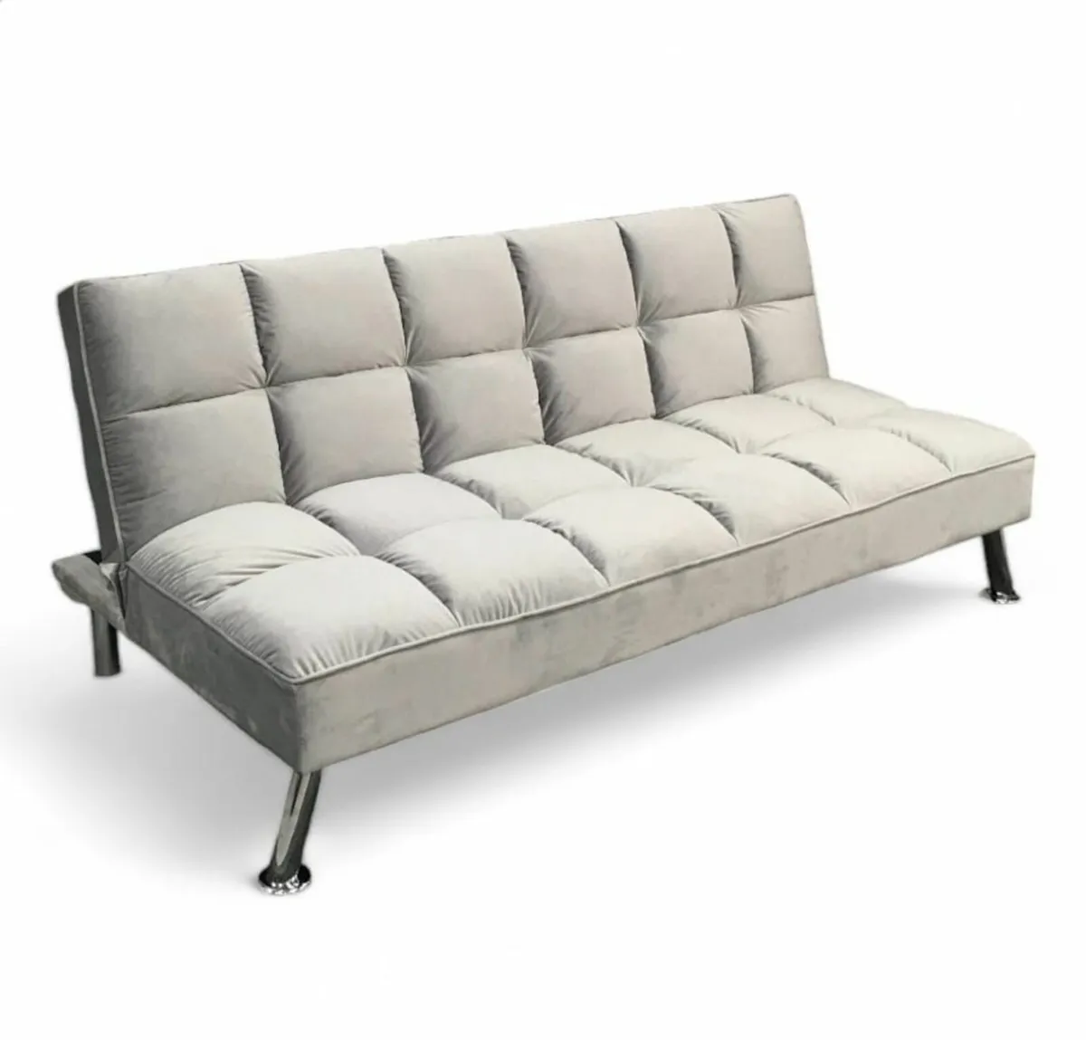 Grey Folding 3 Seater Fabric Sofa Bed - Image 3