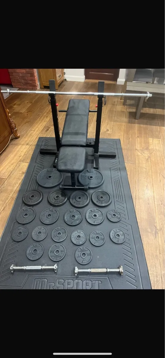 Bench barbell dumbbells and weights - Image 1