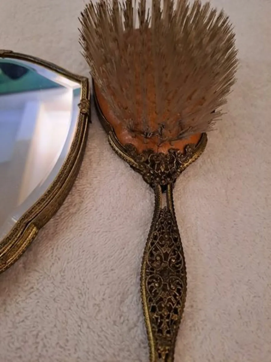 Vintage tappestry backed brush and mirror - Image 4