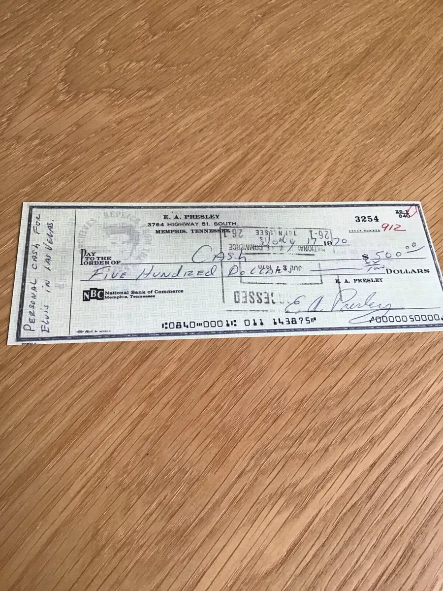 Elvis Memorabilia - cheque signed by Elvis