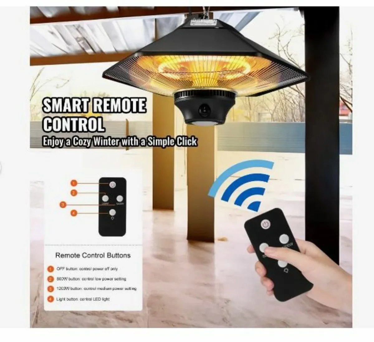 Hanging Patio Heater, 2000W Remote Control - Image 2