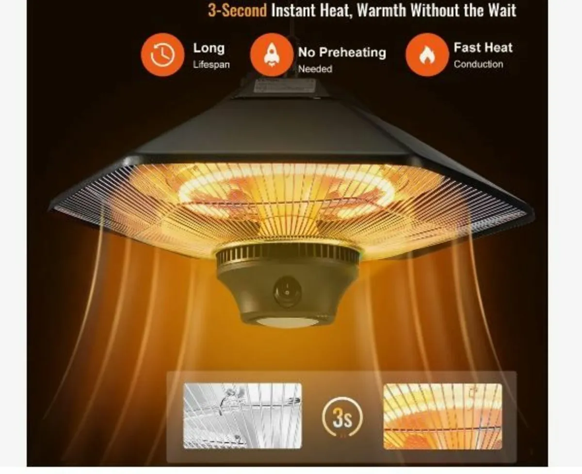 Hanging Patio Heater, 2000W Remote Control - Image 3