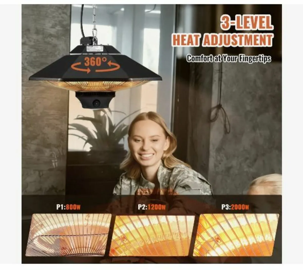 Hanging Patio Heater, 2000W Remote Control - Image 4