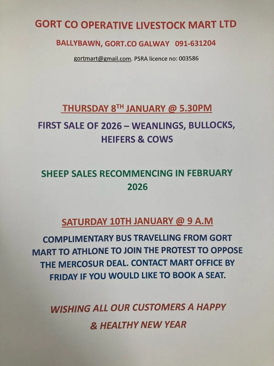 Gort Mart: Thursday 8th January : Entries
