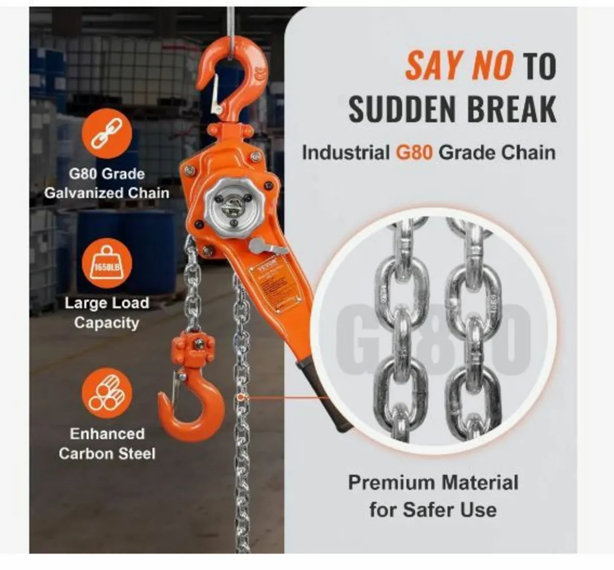 Manual Lever Chain Hoist, 3/4 Ton - Image 4