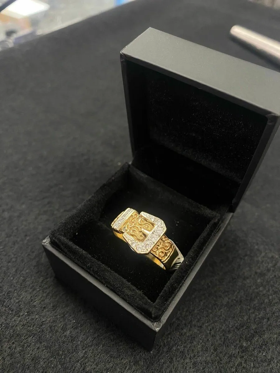 9ct Gold Buckle Ring CZ 9k - Image 4