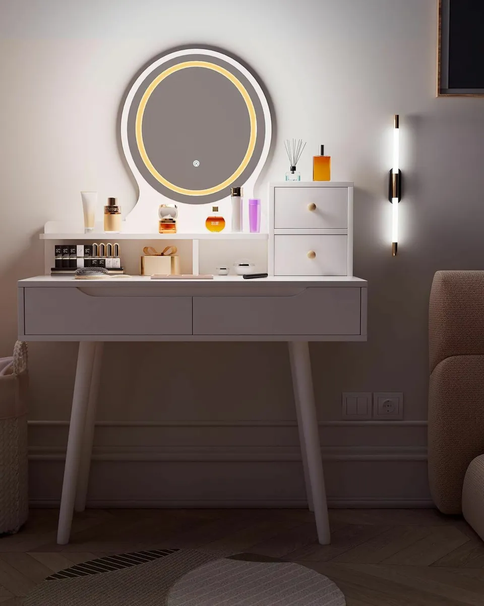 Dressing Table Vanity Desk Two Drawers White - Image 4