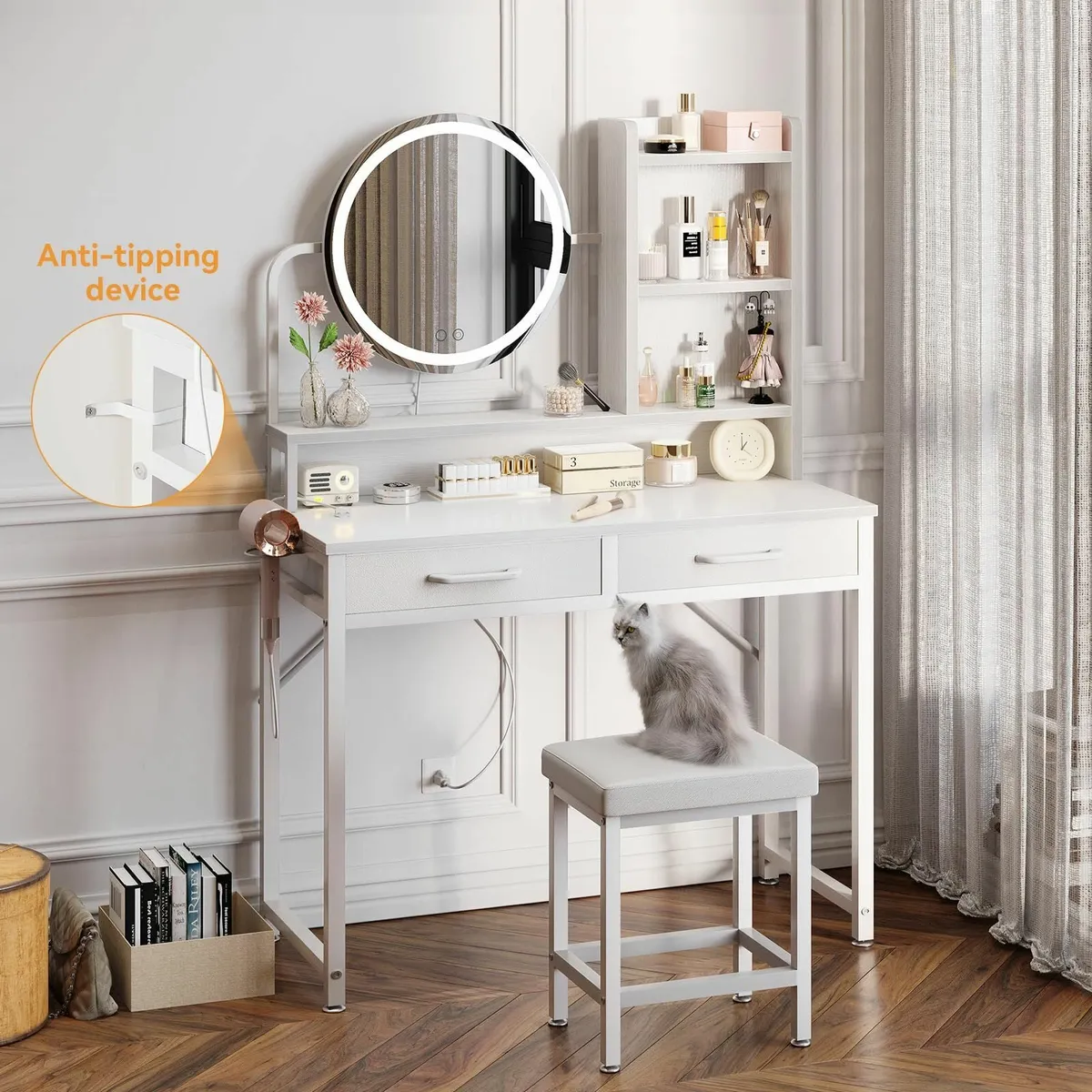 Dressing Table height-adjustable Mirror White - Image 4