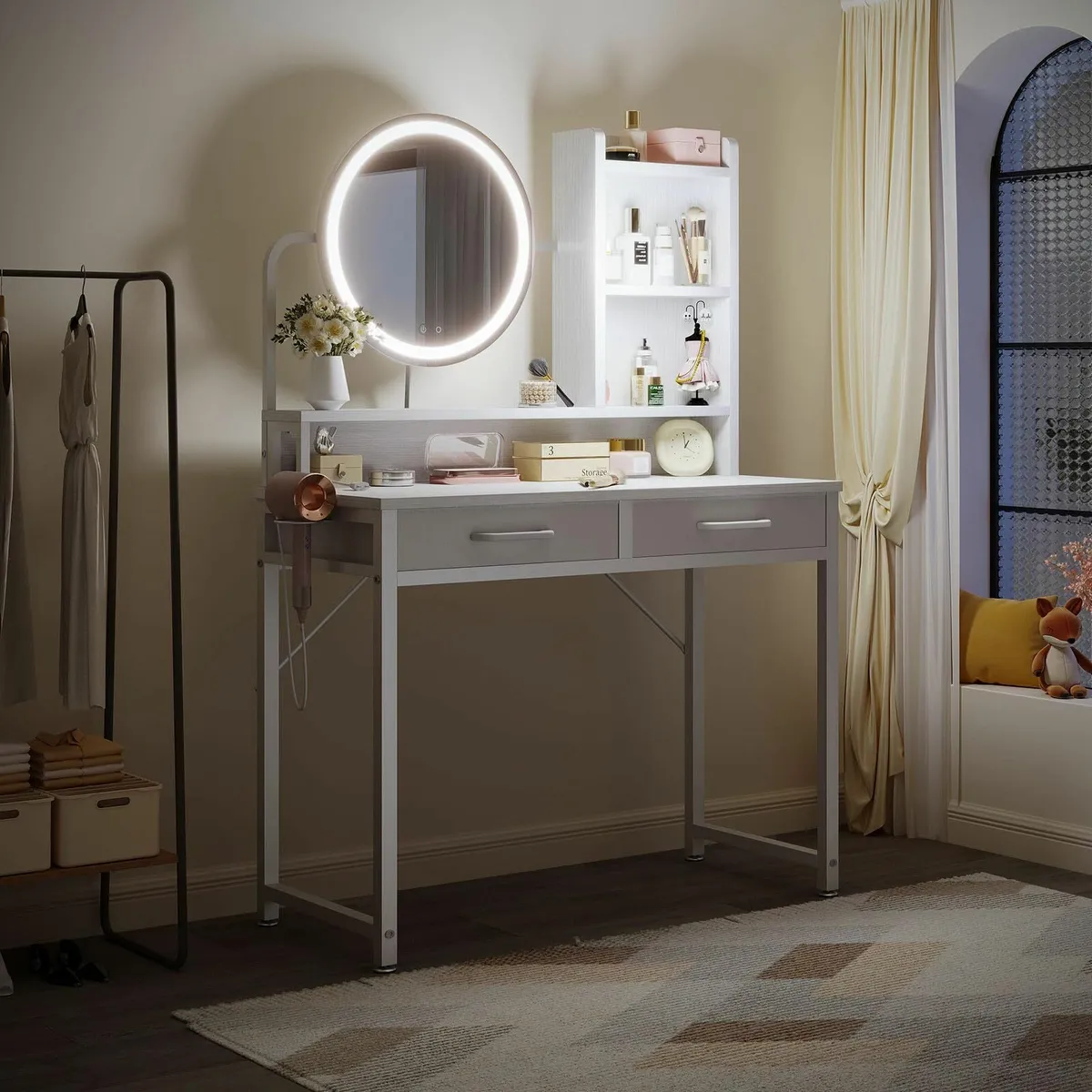 Dressing Table height-adjustable Mirror White - Image 1