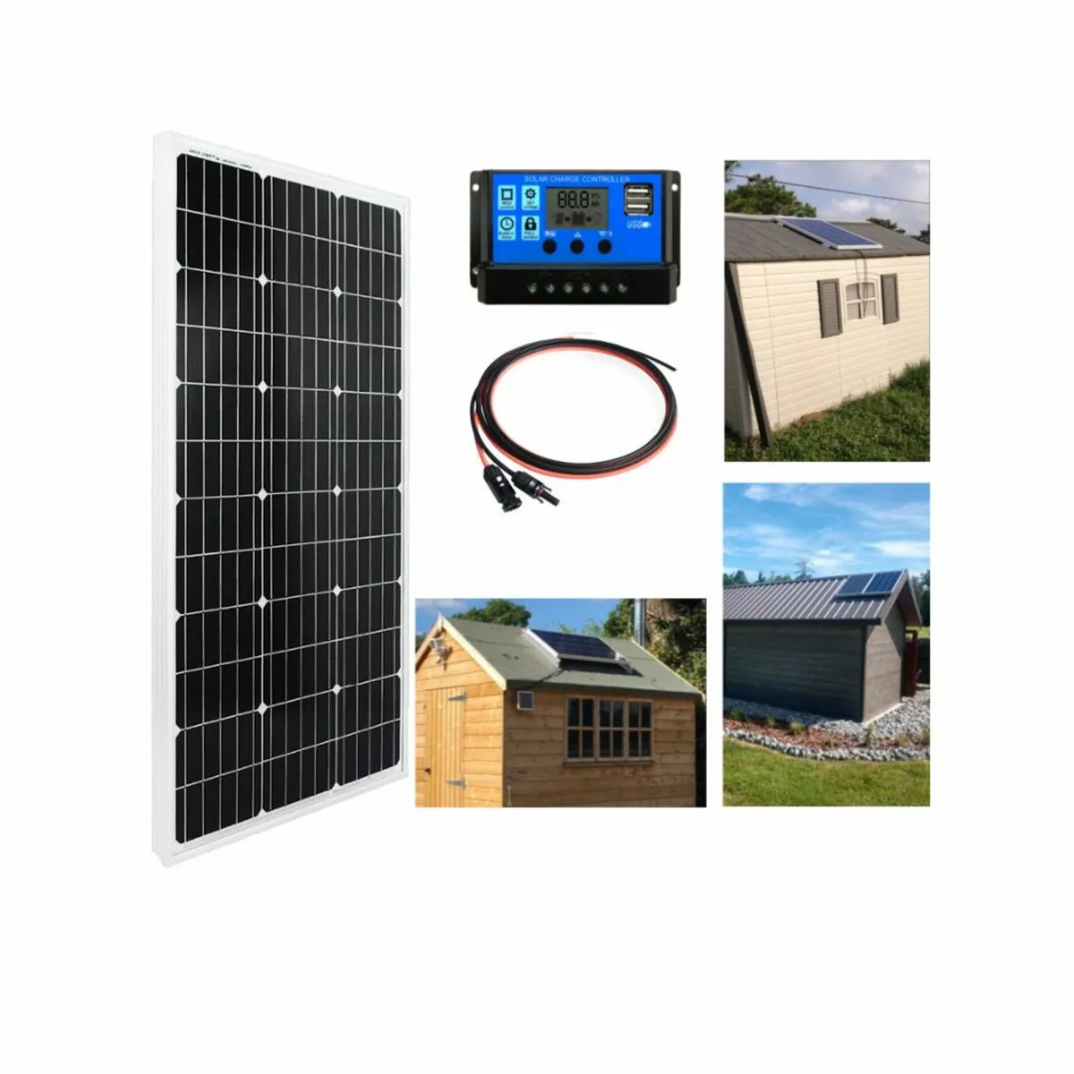 12V 100W solar panel kit for shed lighting - Image 2