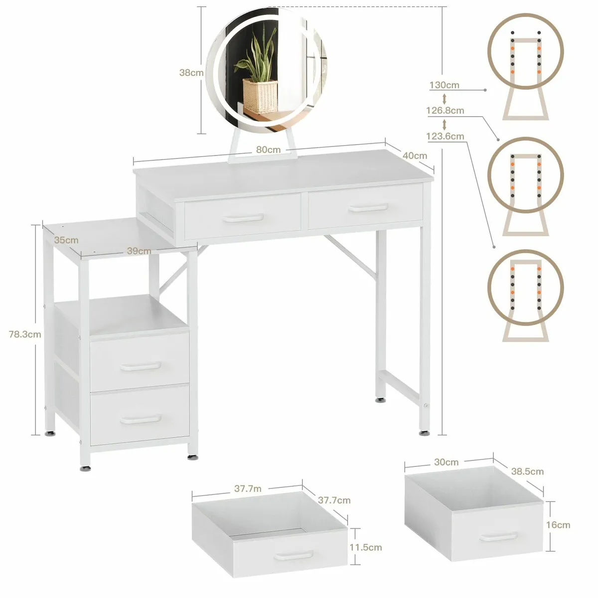 Vanity Desk Adjustable LED Mirror, Dressing Table - Image 4