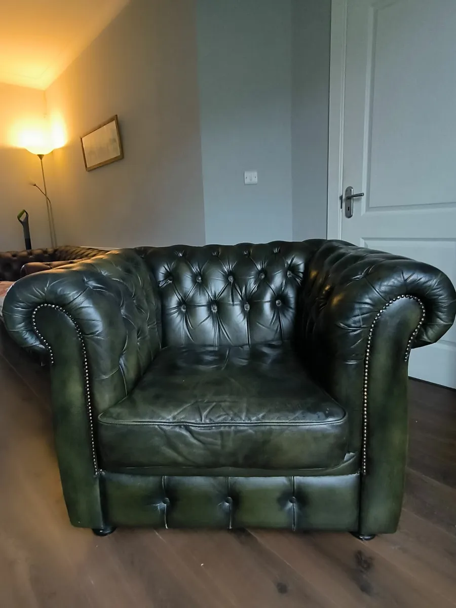 Genuine Leather Chesterfield Armchair. - Image 3