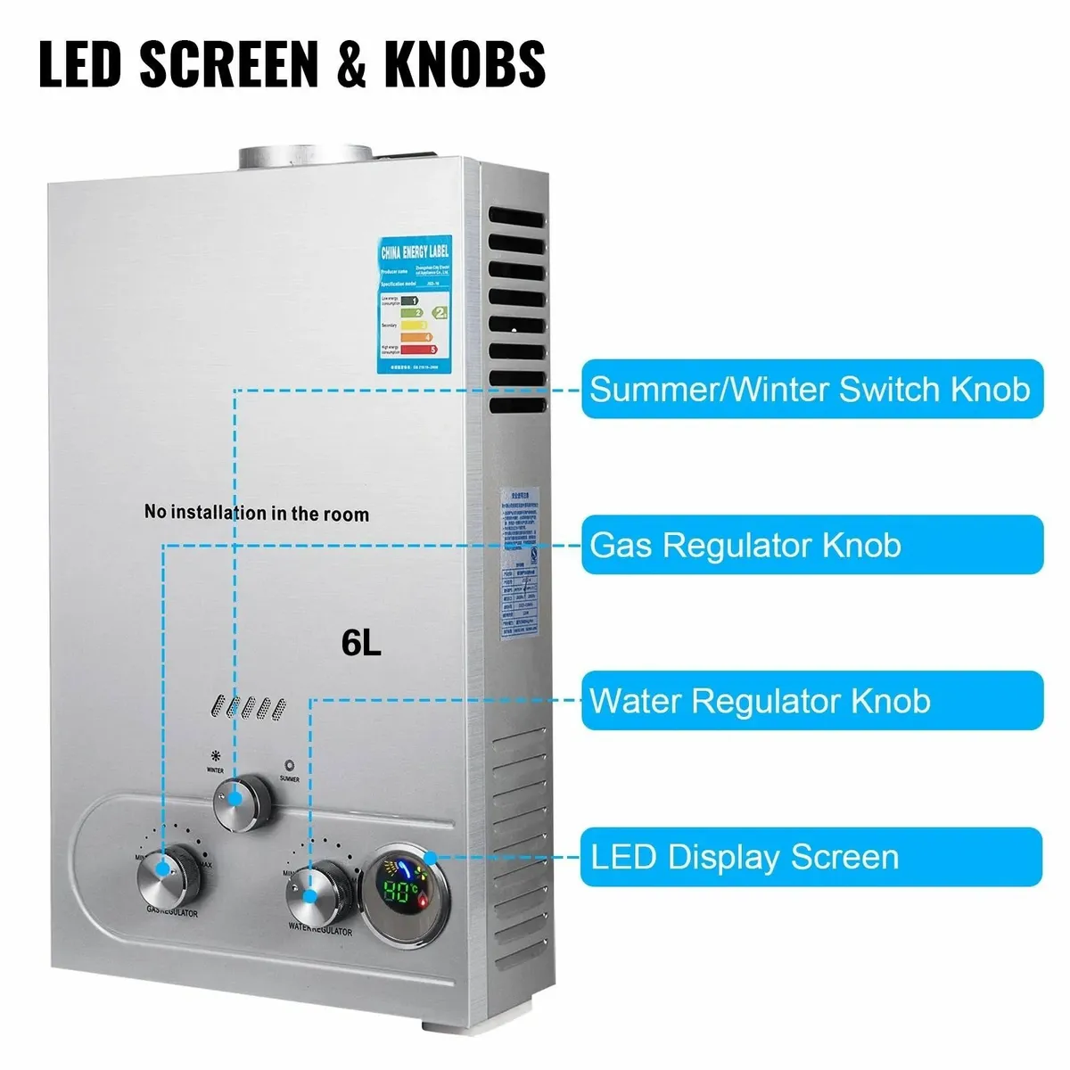 Tankless 6L LPG Propane Gas Hot water Heater - Image 3