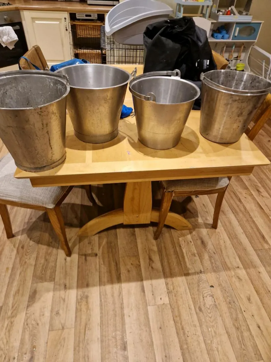 4 stainless steel buckets