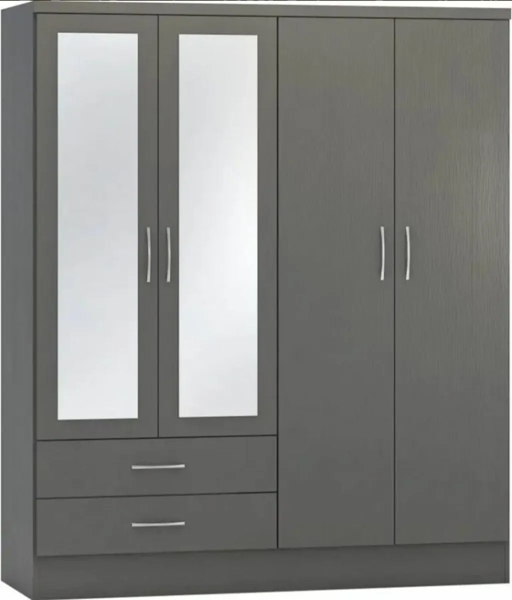 Nevada 4 Door 2 Drawer Mirrored Wardrobe - Image 1