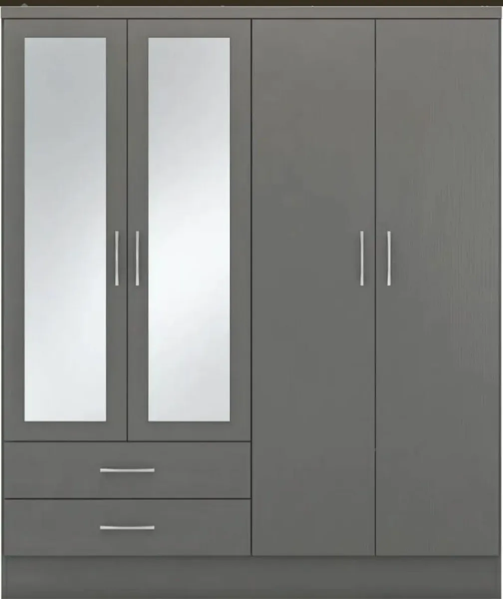 Nevada 4 Door 2 Drawer Mirrored Wardrobe - Image 2
