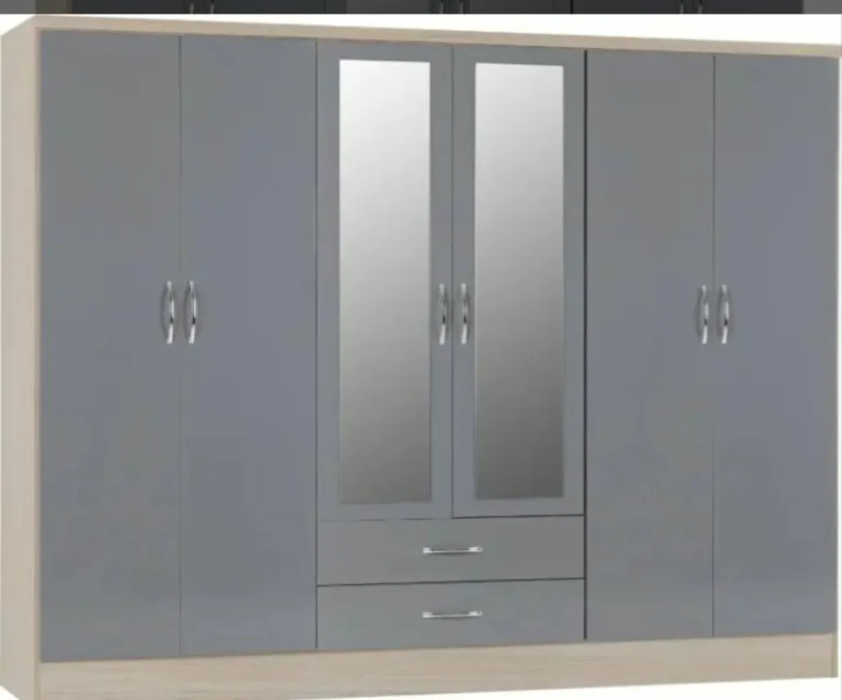 Nevada 6 Door 2 Drawer Mirrored Wardrobe - Image 1