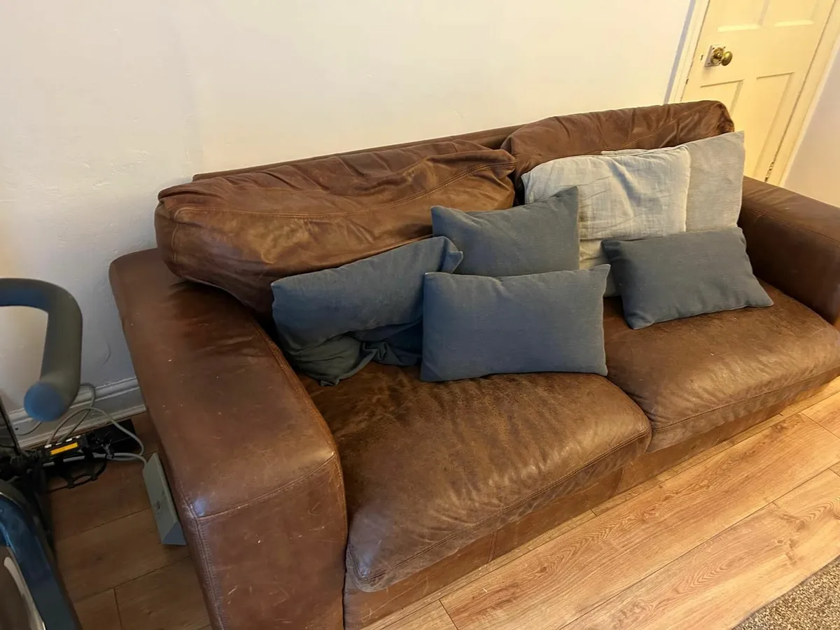 Brown Leather Sofa - 3 seater - Image 1