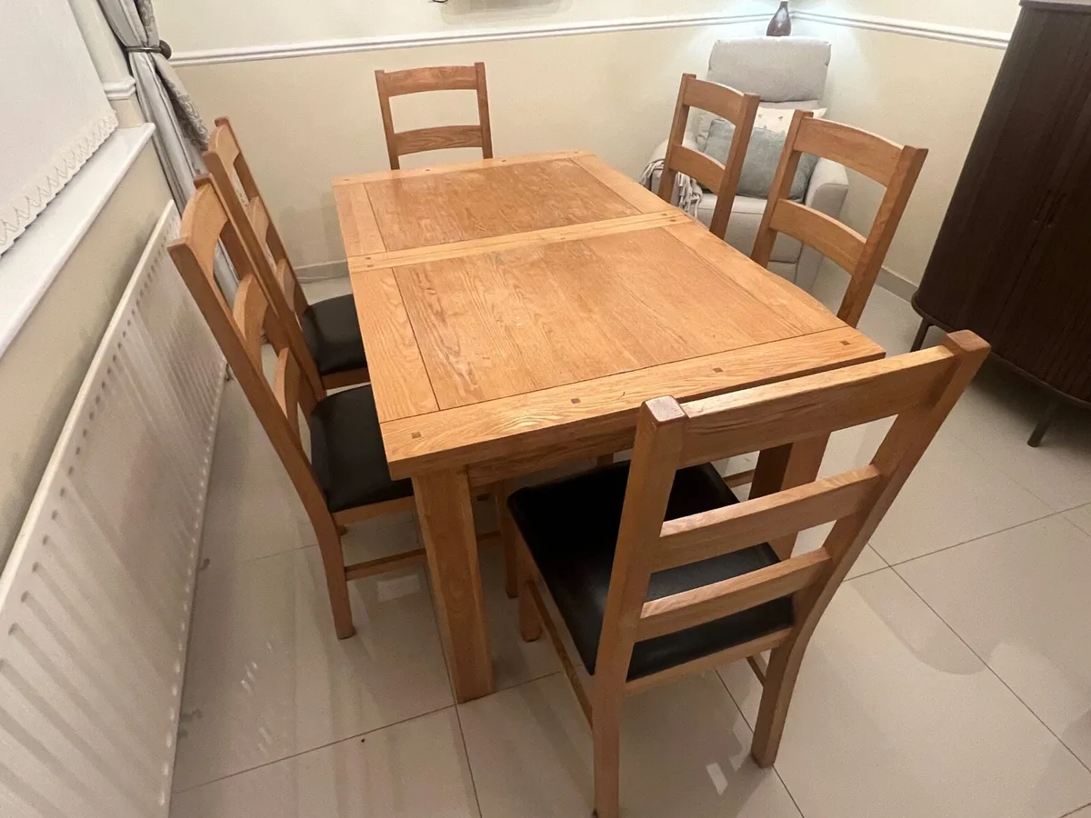 Oak Dining Set with 6 Leather Chairs - Extendable - Image 2