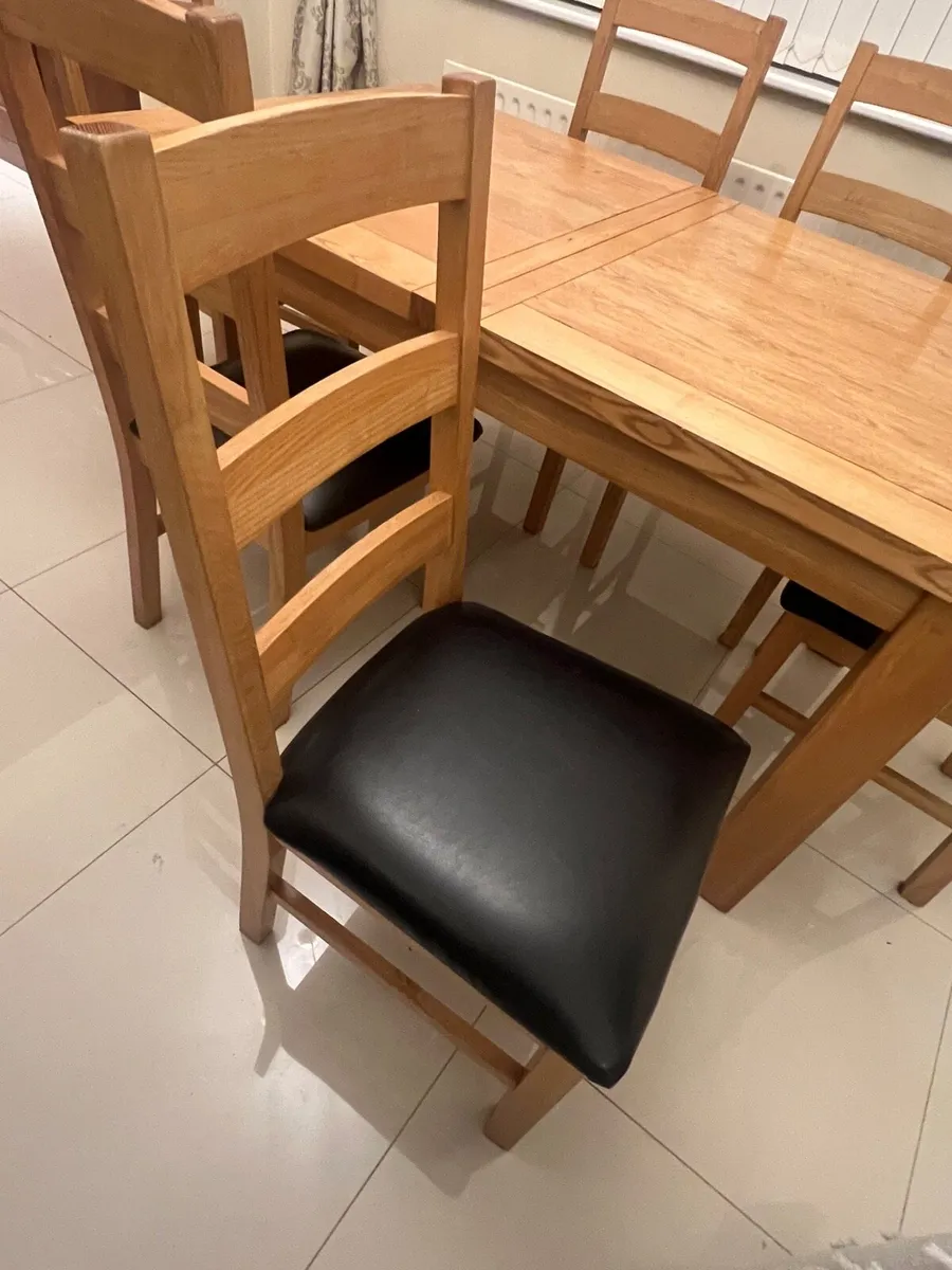 Oak Dining Set with 6 Leather Chairs - Extendable - Image 3