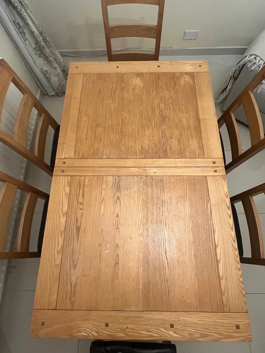 Oak Dining Set with 6 Leather Chairs - Extendable - Image 4