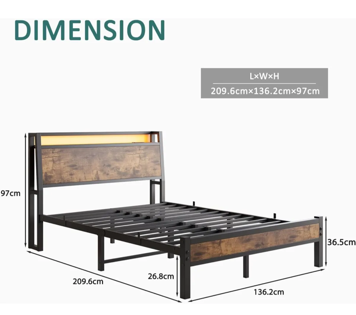 Double Size Bed Frame with Charging Station and LE - Image 2