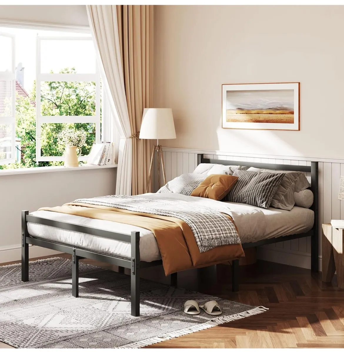 4ft6 Double Bed Frame with Headboard - Image 1