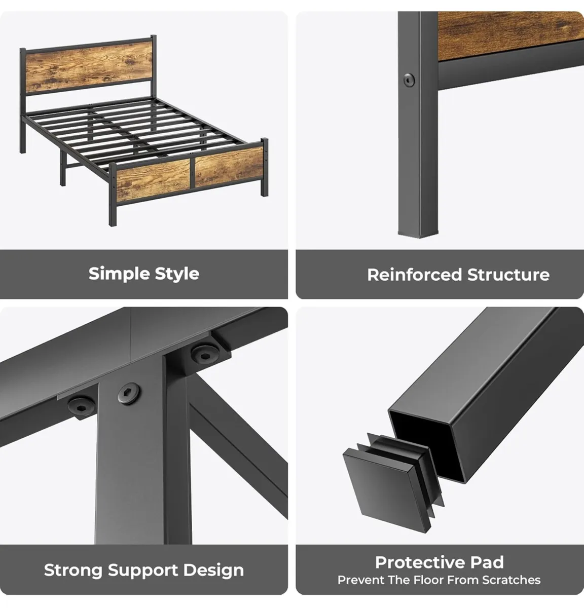 4ft6 Double Bed Frame with Headboard - Image 2