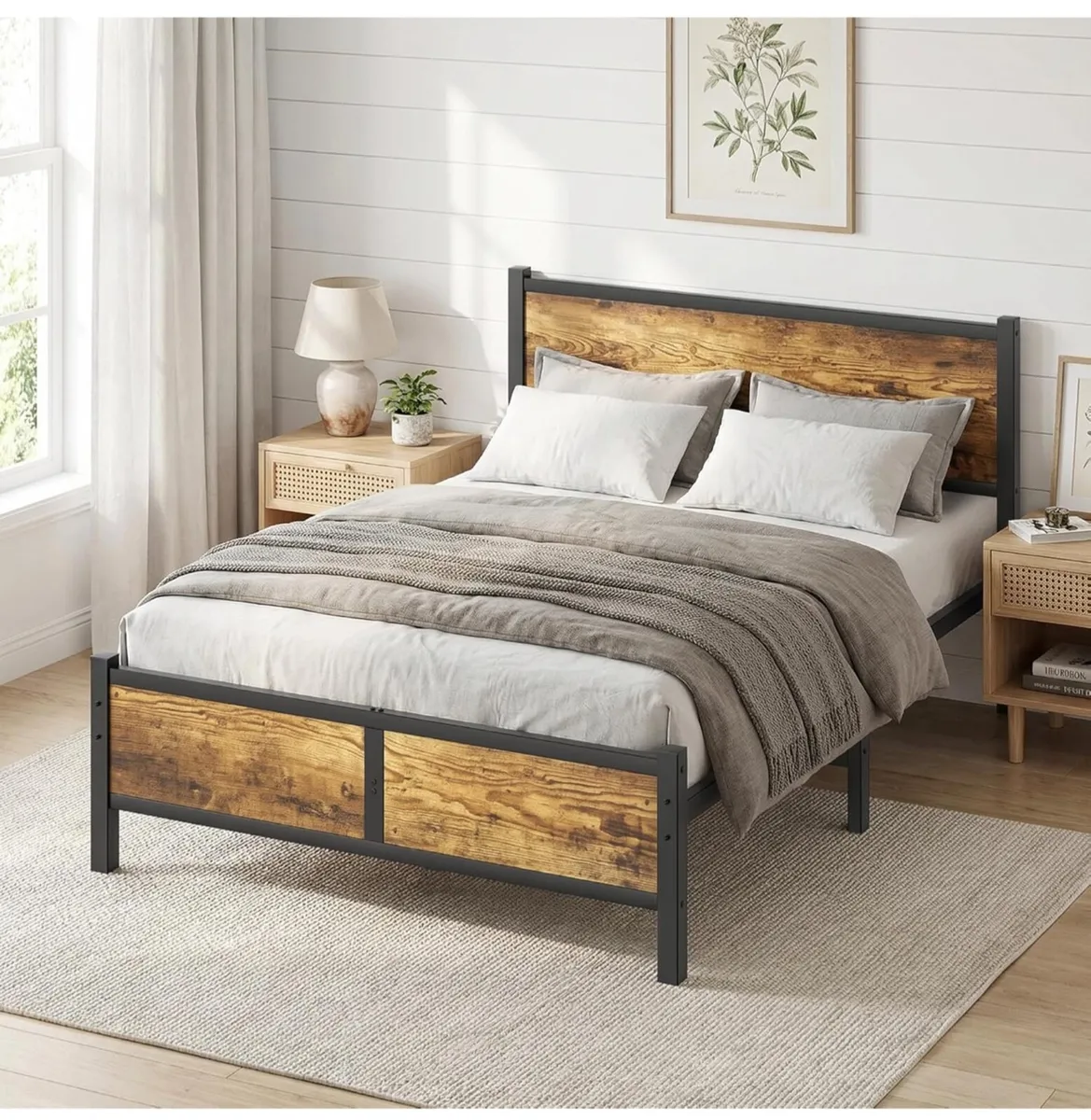 4ft6 Double Bed Frame with Headboard - Image 1