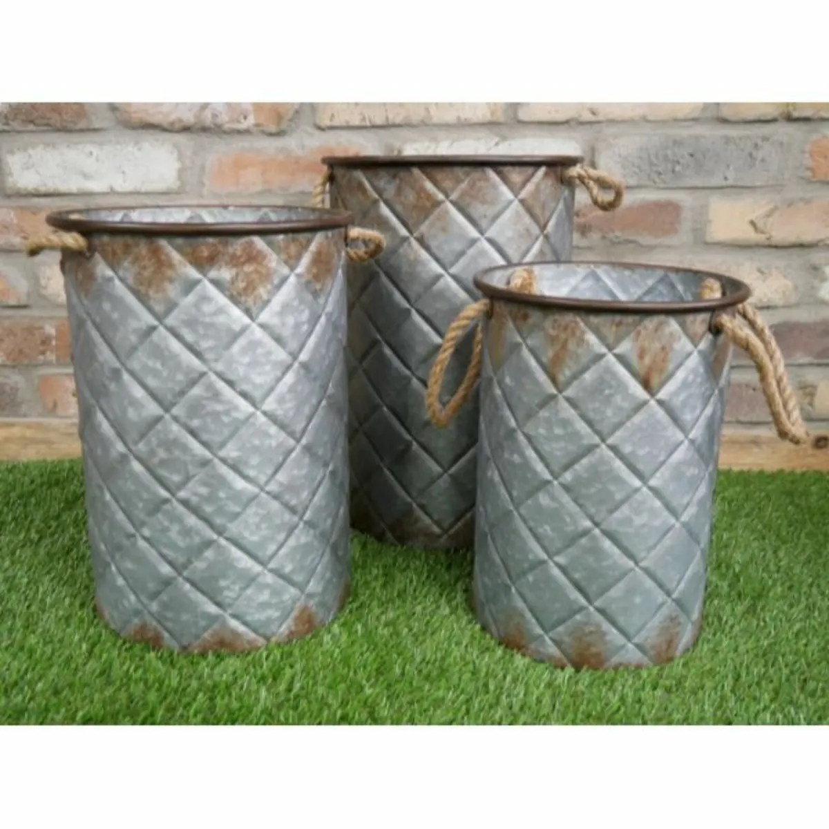 Buckets – Set of 3 – Grey Squares and rope – D6729
