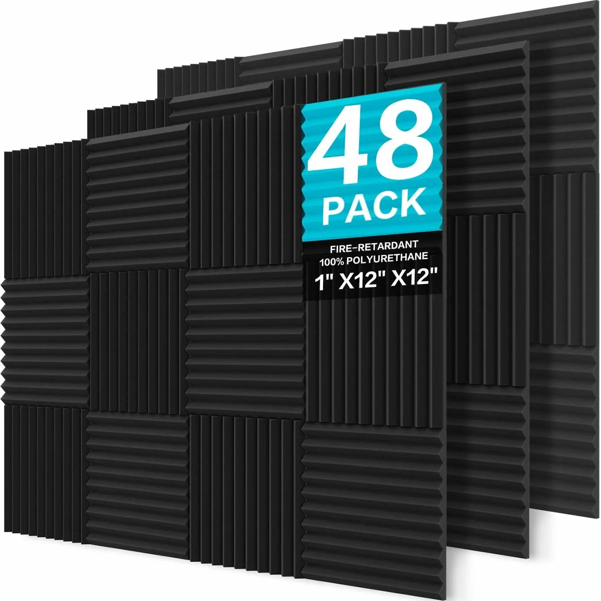 48 Pack Charcoal Acoustic Panels Foam1''x12''x12'' - Image 1