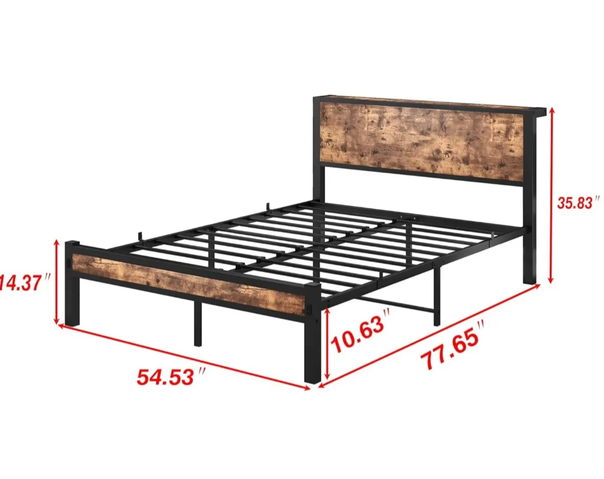 Double Bed Frame with Wooden Storage Shelf Headboa - Image 4