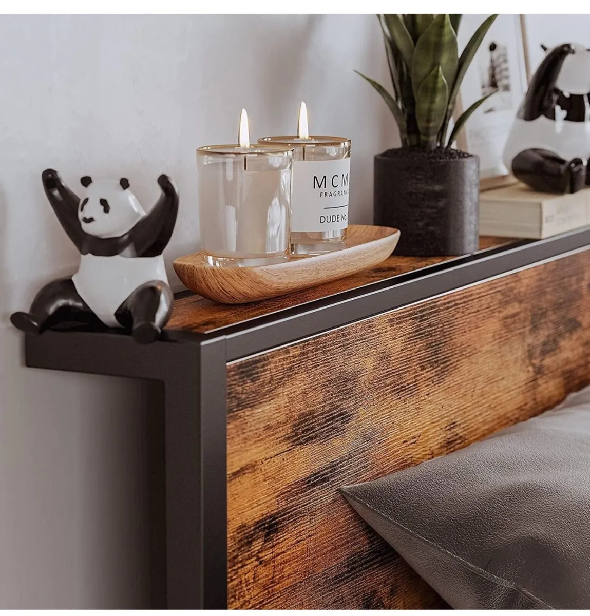 Double Bed Frame with Wooden Storage Shelf Headboa - Image 4