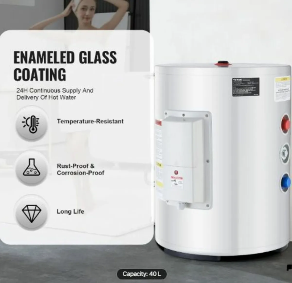 Electric Water Heater, 10 Gallon Tank Instant Hot - Image 2