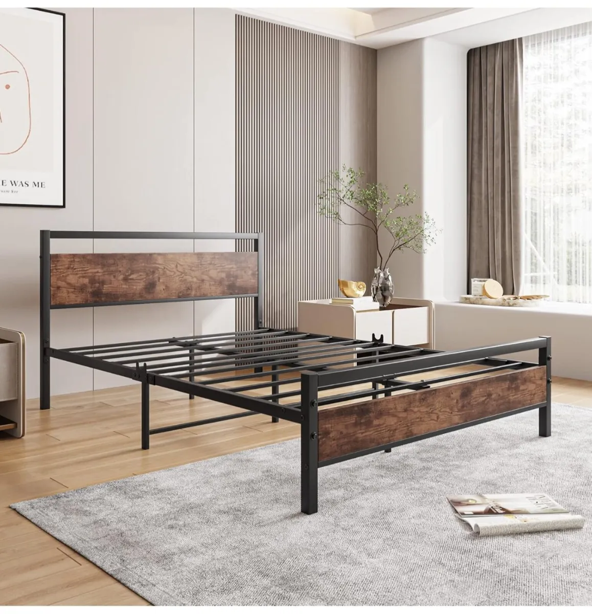 Double Bed Frame with Wooden Headboard - Image 4