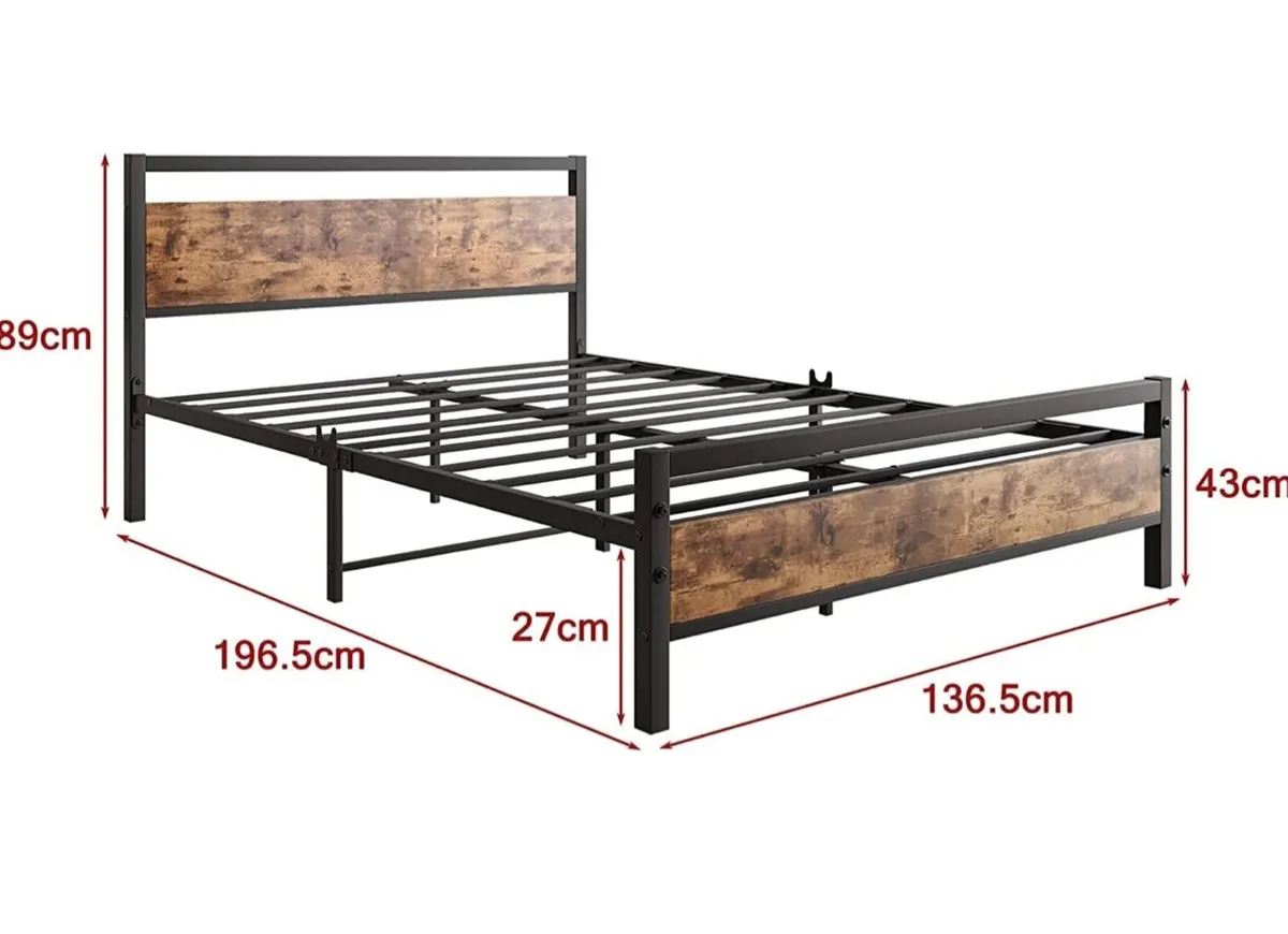Double Bed Frame with Wooden Headboard - Image 3