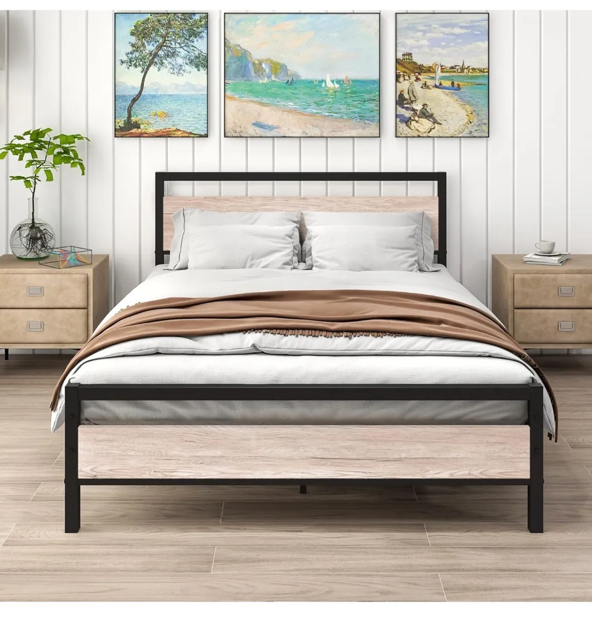 Double Bed Frames with Wood Headboard - Image 3