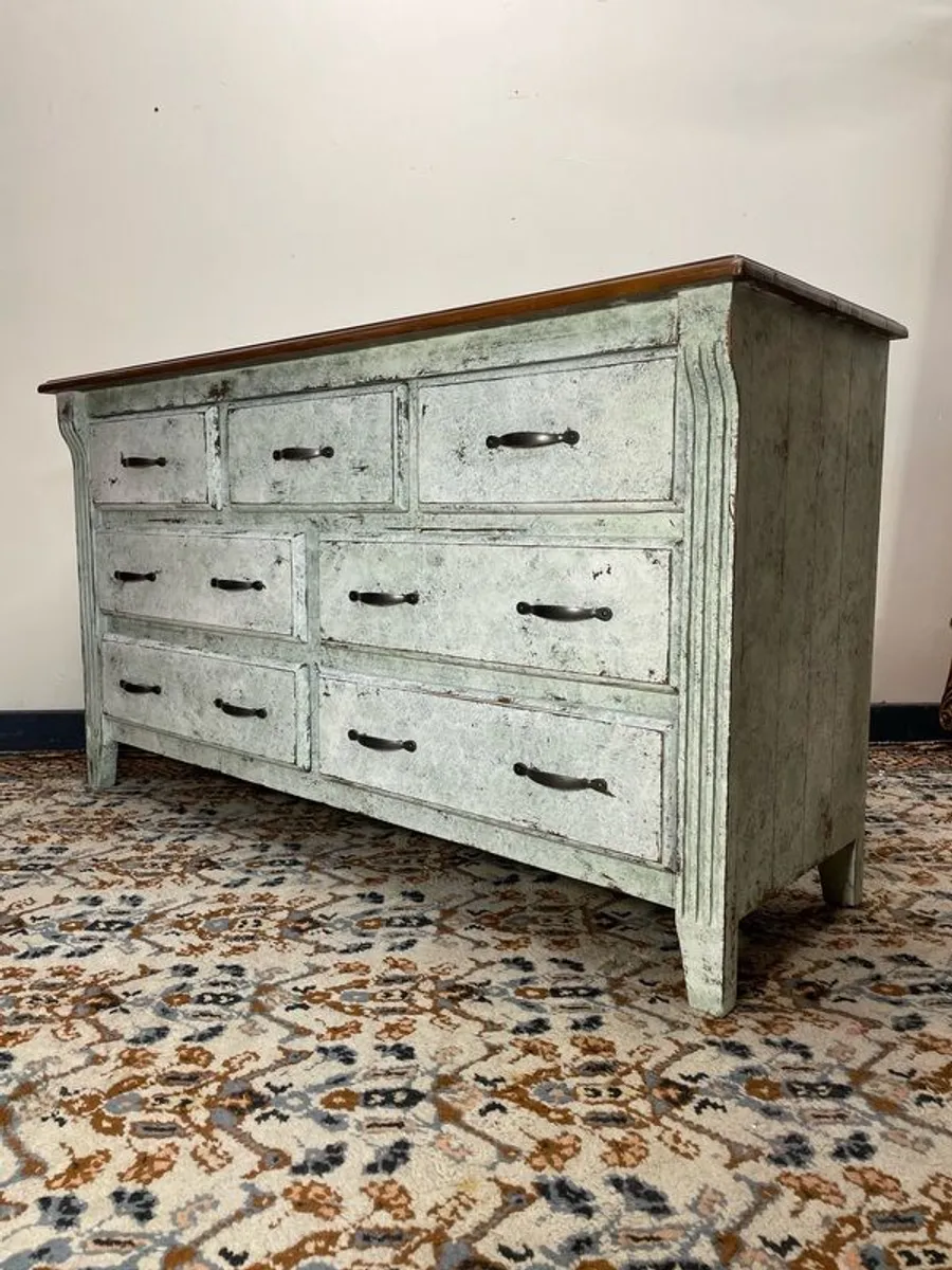 Painted & Distressed Solid Wood Vintage Commode - Image 1