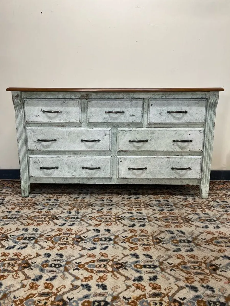 Painted & Distressed Solid Wood Vintage Commode - Image 2