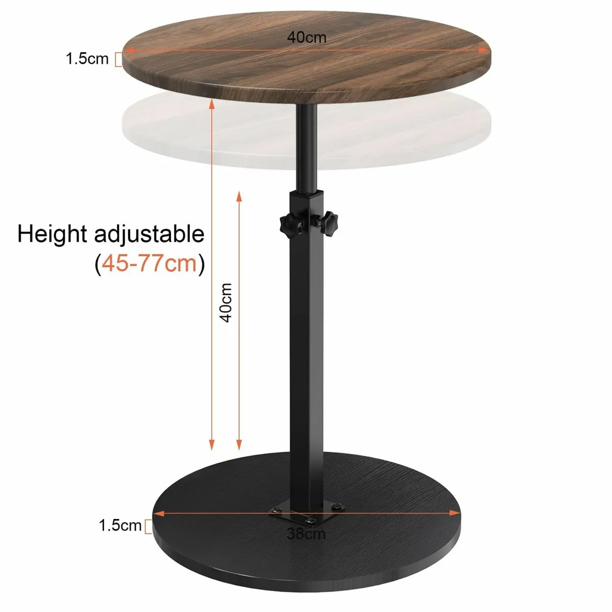 Side Table Round Wheels, End Table, Adjustable - Image 2