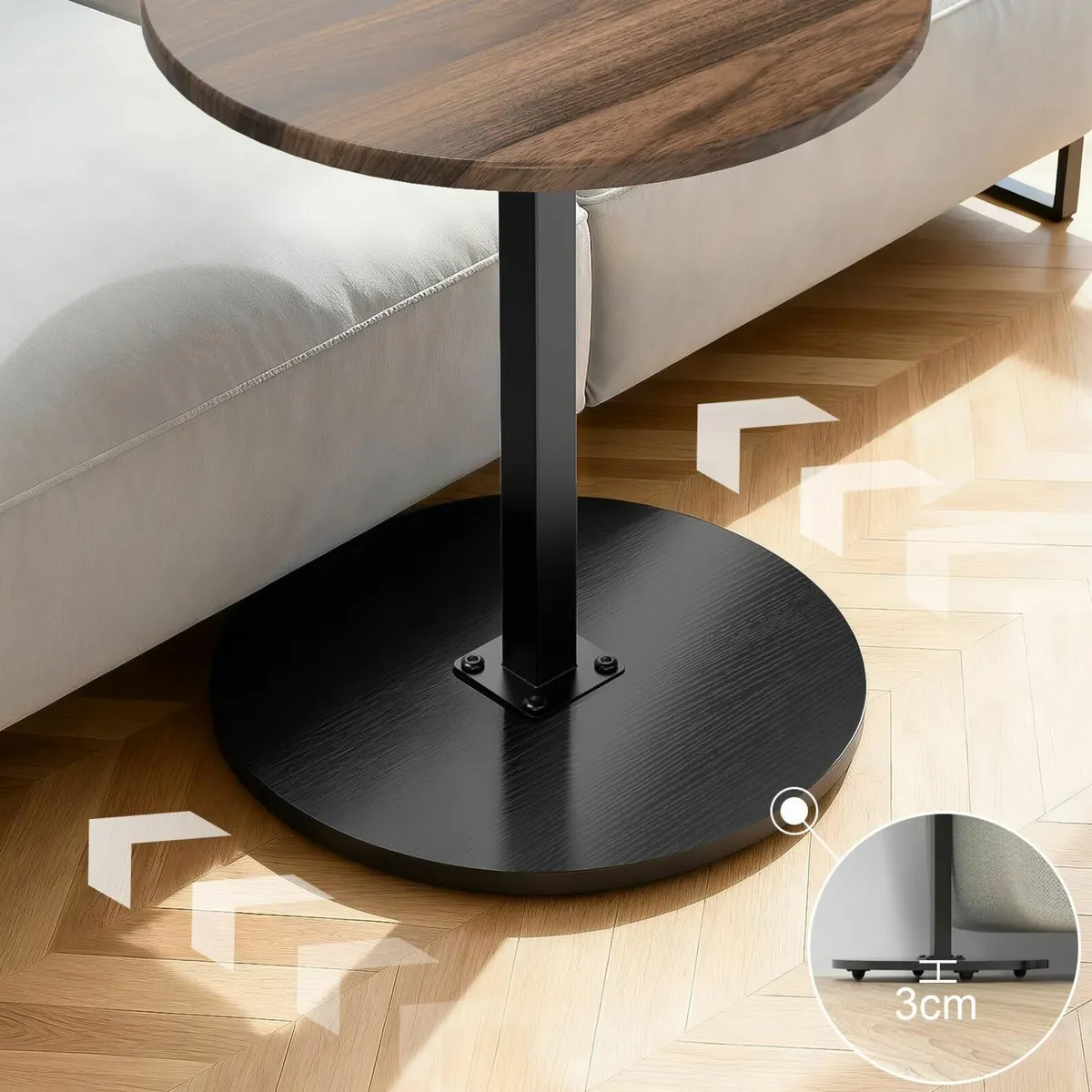 Side Table Round Wheels, End Table, Adjustable - Image 4