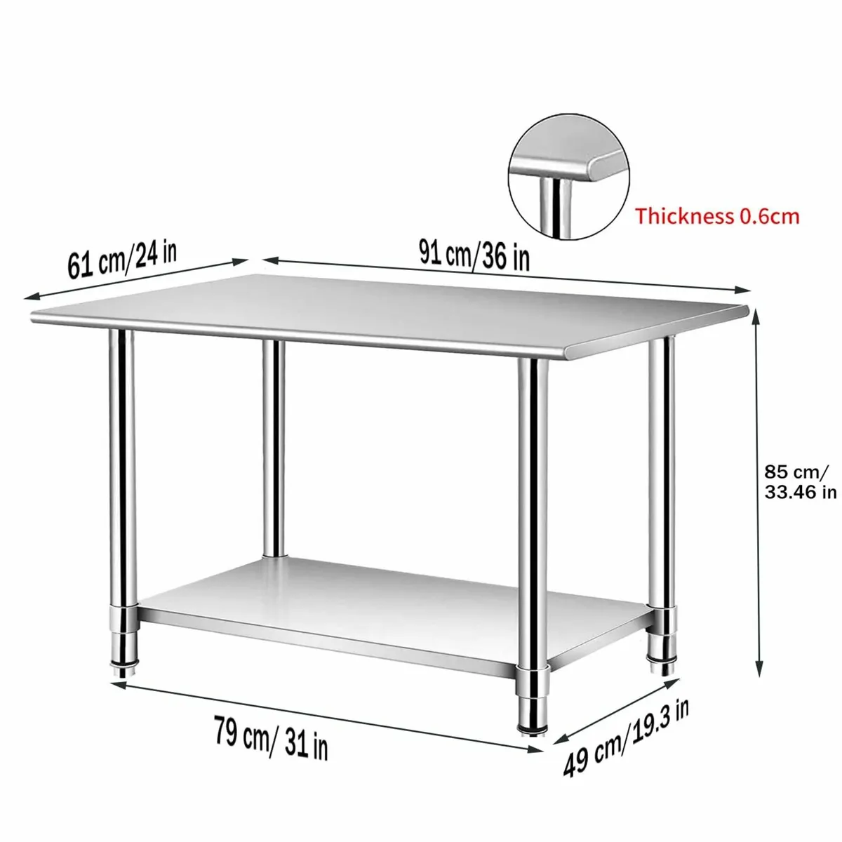 Stainless Steel Prep Table 90x60cm Kitchen - Image 2