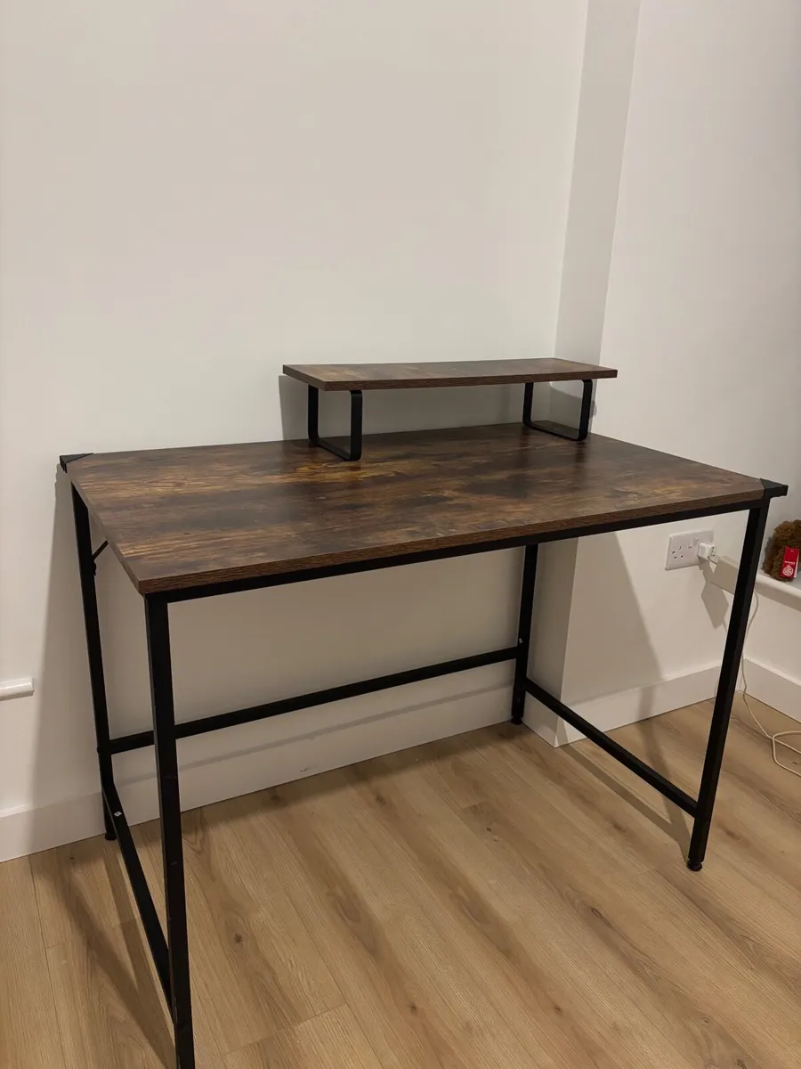 Modern Wooden Office Desk with Monitor Stand - Image 1