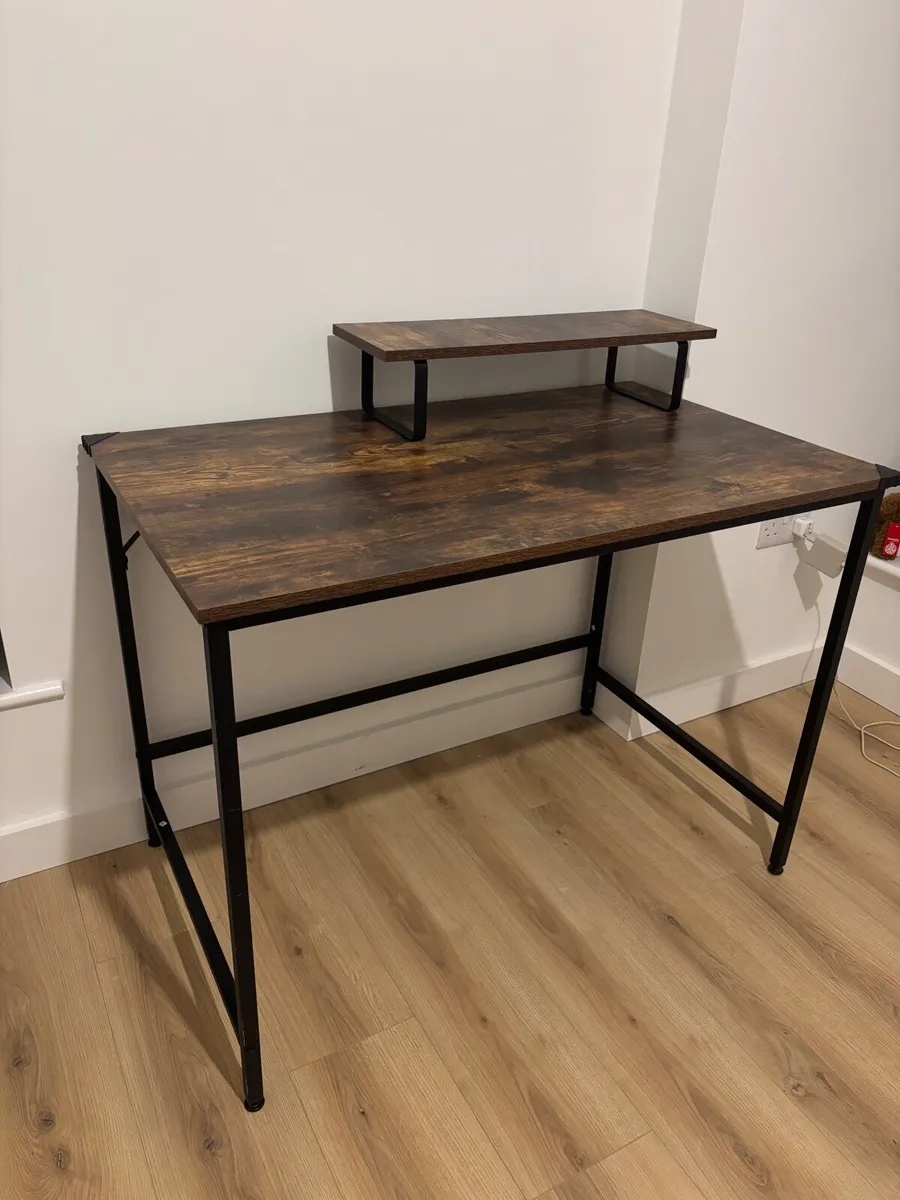 Modern Wooden Office Desk with Monitor Stand - Image 3