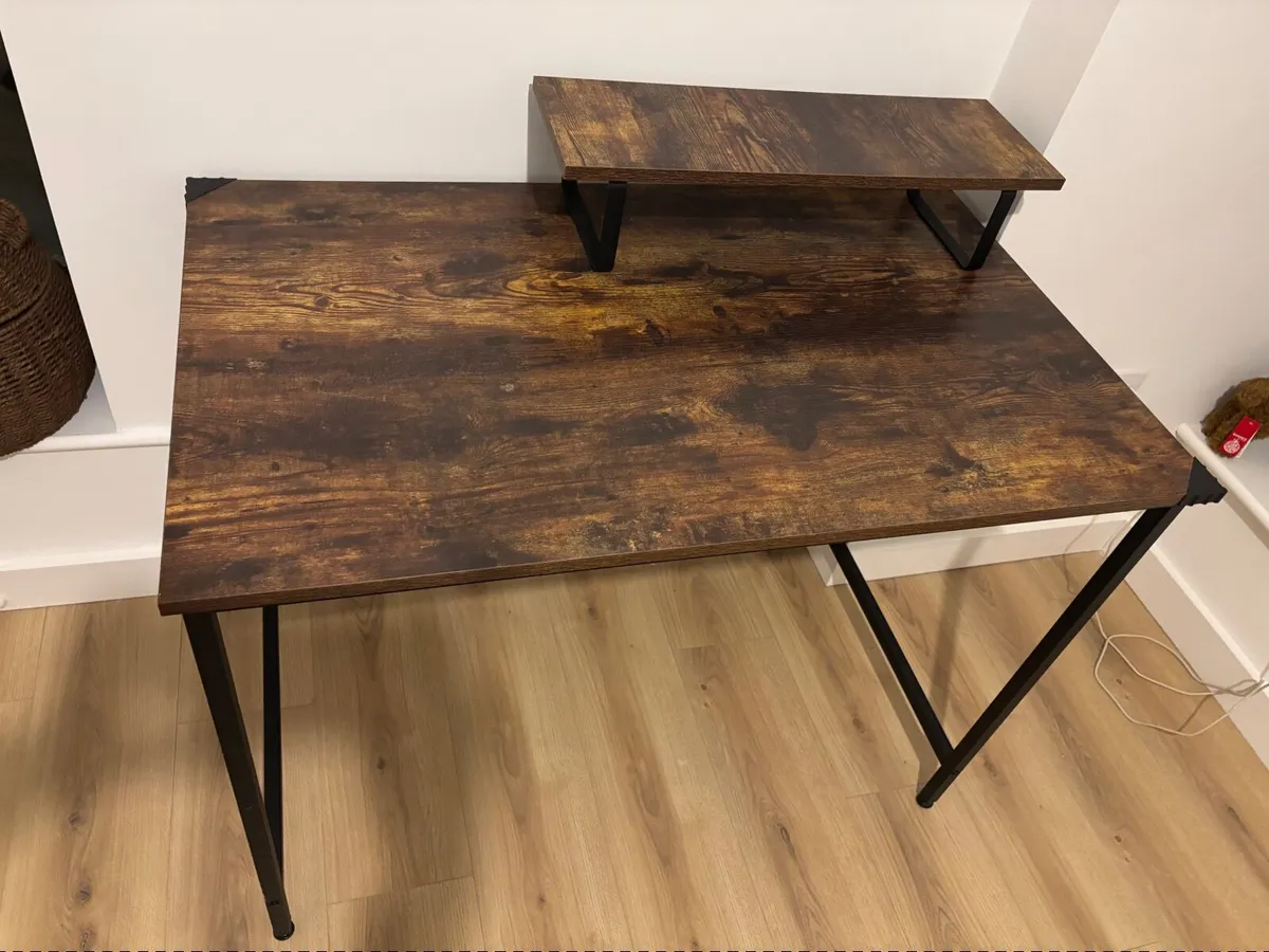 Modern Wooden Office Desk with Monitor Stand - Image 4