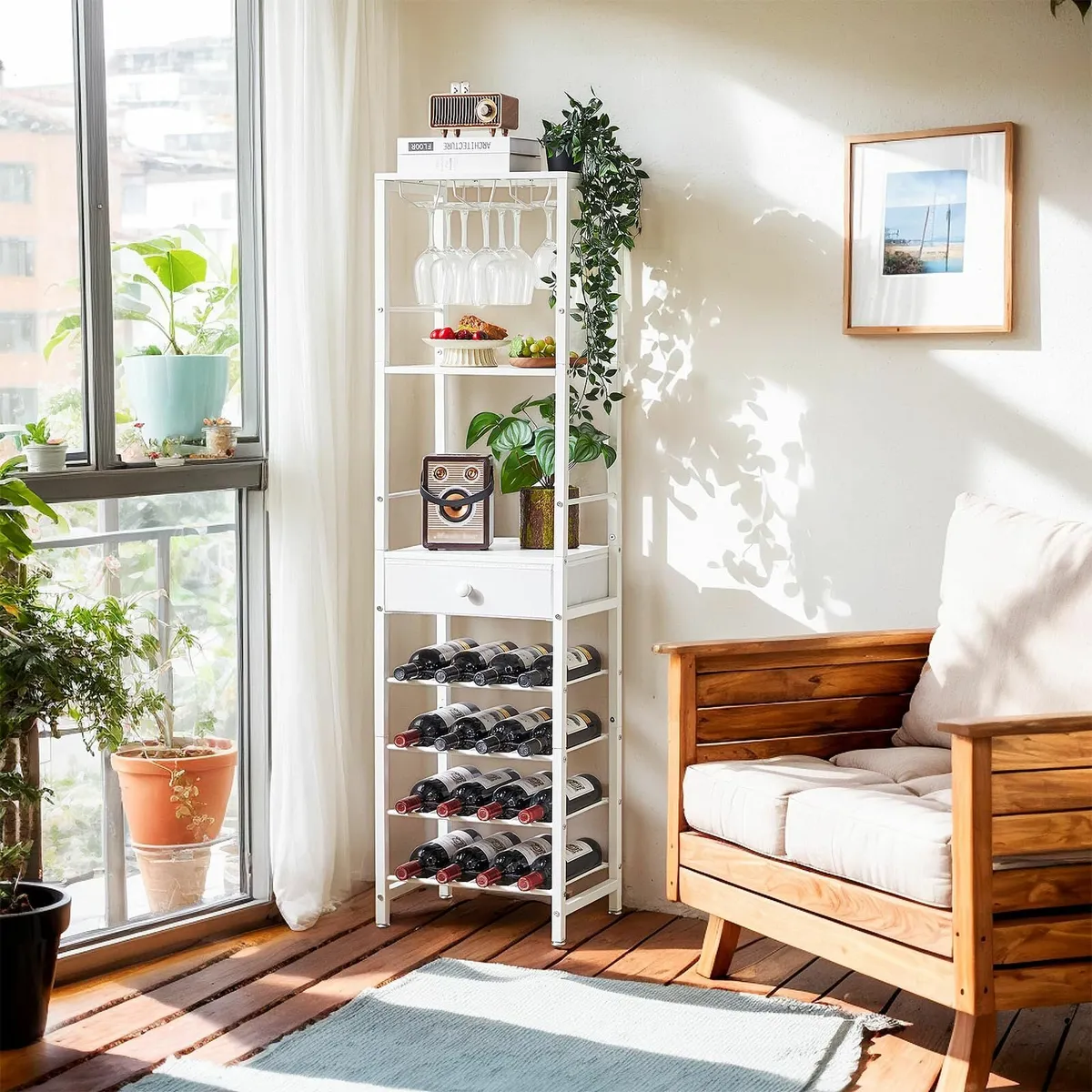 Wine Rack Freestanding Bar Cabinet Coffee Storage - Image 3