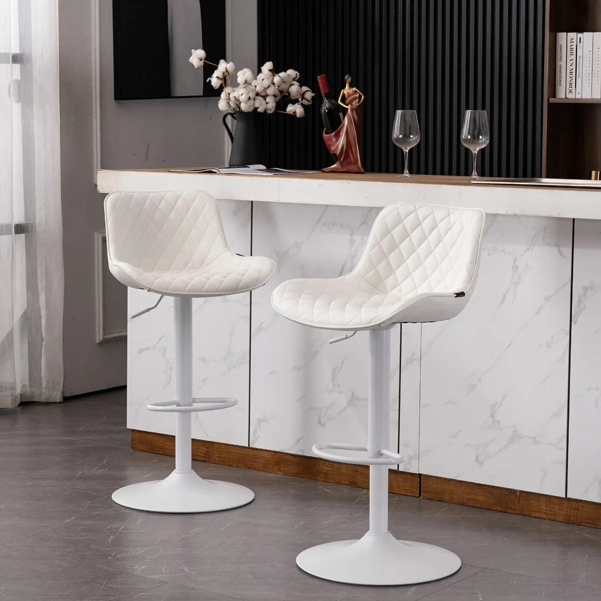 Set of 2 Bar Stools Adjustable Counter PU Leather - Image 1